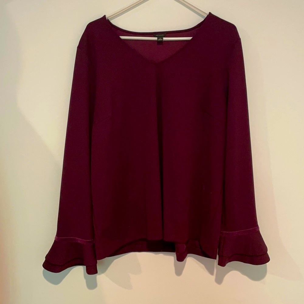 Burgundy top with with velvet trim with on bell sleeves